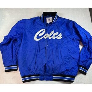 Vintage Indianapolis Colts Satin Jacket Men XXL Blue Football NFL Winter Snap